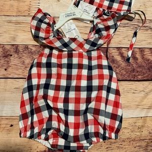 NWT girls romper & bonnet  size 3/6 & 6/9